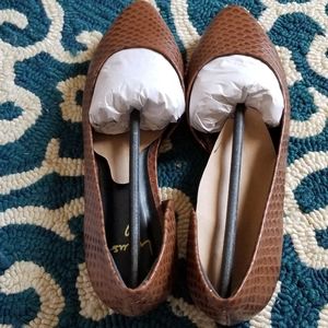 Audri leather cognac snake D'Orsay flats